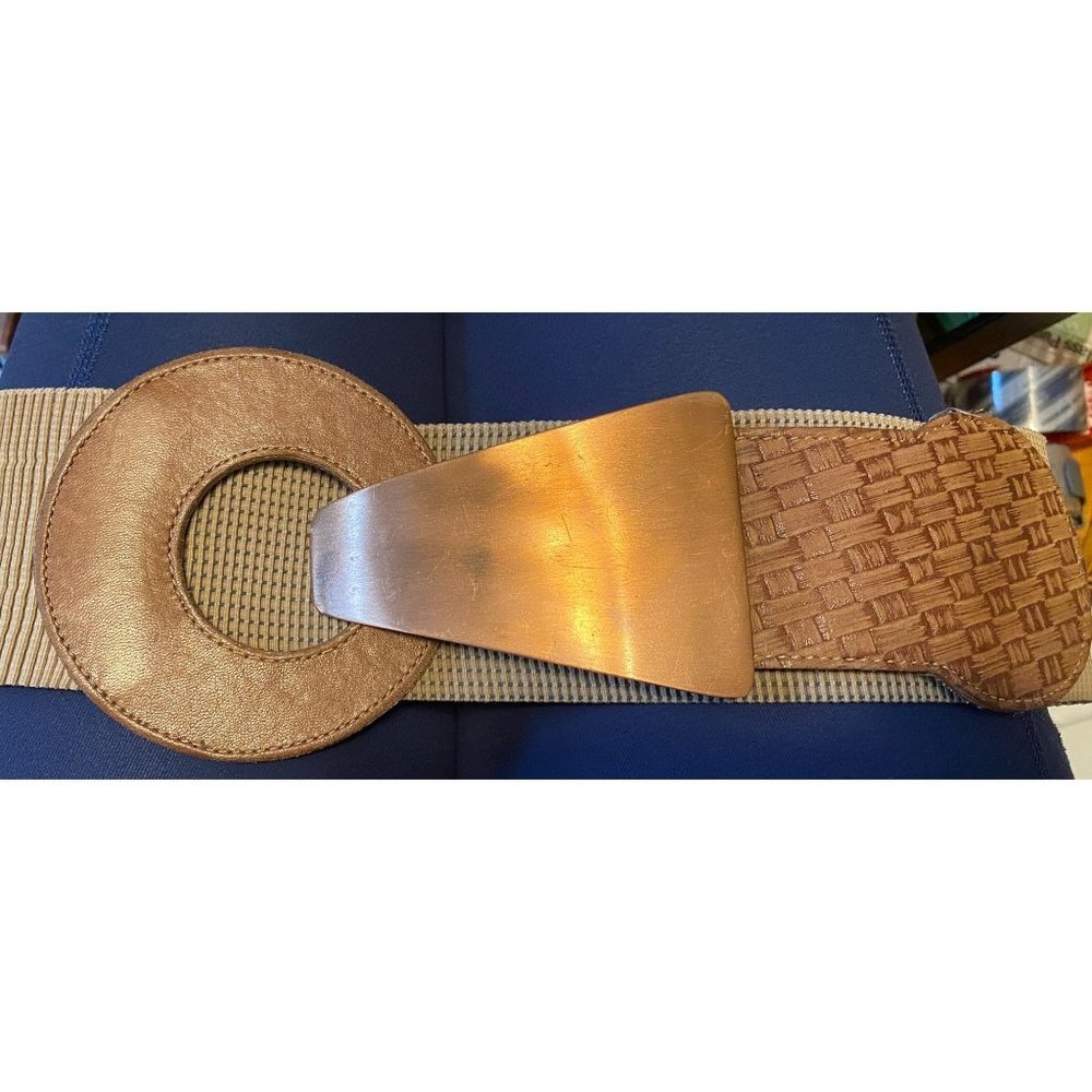 Studio Design Copper & Leather Belt Stretch, Geometric Design, 30 1/2" to 45" Sz
